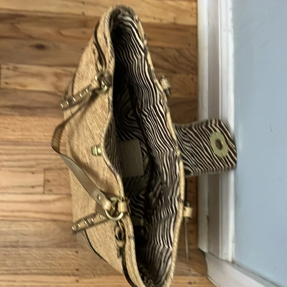 Coach straw Hampton tote python embossed leather trim Y2K beach bag EUC - Picture 5 of 11